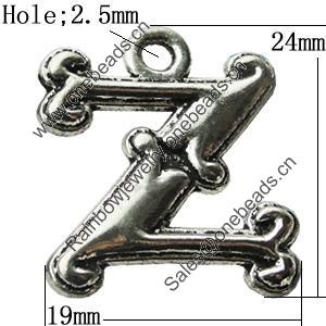 Pendant Zinc Alloy Jewelry Findings Lead-free, Letter 19x24mm Hole:2.5mm, Sold by Bag