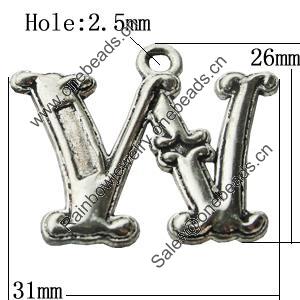 Pendant Zinc Alloy Jewelry Findings Lead-free, Letter 31x26mm Hole:2.5mm, Sold by Bag