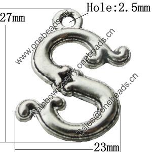 Pendant Zinc Alloy Jewelry Findings Lead-free, Letter 23x27mm Hole:2.5mm, Sold by Bag