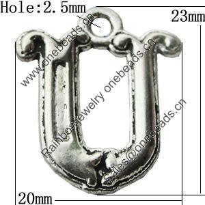 Pendant Zinc Alloy Jewelry Findings Lead-free, Letter 20x23mm Hole:2.5mm, Sold by Bag