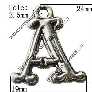 Pendant Zinc Alloy Jewelry Findings Lead-free, Letter 19x24mm Hole:2.5mm, Sold by Bag