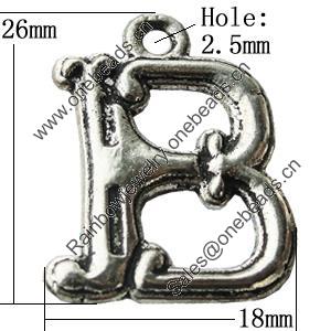 Pendant Zinc Alloy Jewelry Findings Lead-free, Letter 18x26mm Hole:2.5mm, Sold by Bag