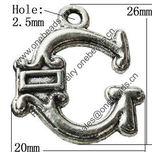 Pendant Zinc Alloy Jewelry Findings Lead-free, Letter 20x26mm Hole:2.5mm, Sold by Bag