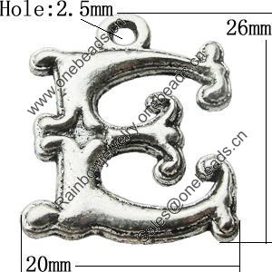 Pendant Zinc Alloy Jewelry Findings Lead-free, Letter 20x26mm Hole:2.5mm, Sold by Bag