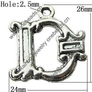 Pendant Zinc Alloy Jewelry Findings Lead-free, Letter 24x26mm Hole:2.5mm, Sold by Bag