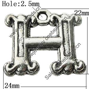 Pendant Zinc Alloy Jewelry Findings Lead-free, Letter 24x22mm Hole:2.5mm, Sold by Bag