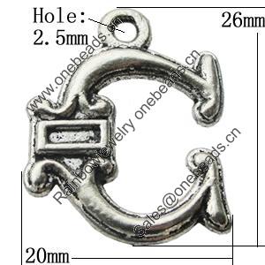 Pendant Zinc Alloy Jewelry Findings Lead-free, Letter 20x26mm Hole:2.5mm, Sold by Bag