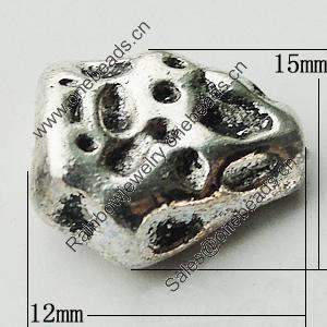 Bead Zinc Alloy Jewelry Findings Lead-free, Nugget 12x15mm Hole:1.5mm, Sold by Bag