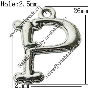 Pendant Zinc Alloy Jewelry Findings Lead-free, Letter 21x26mm Hole:2.5mm, Sold by Bag