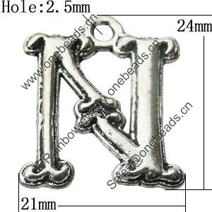 Pendant Zinc Alloy Jewelry Findings Lead-free, Letter 21x24mm Hole:2.5mm, Sold by Bag