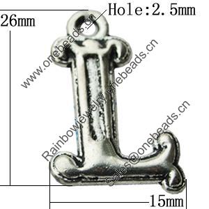 Pendant Zinc Alloy Jewelry Findings Lead-free, Letter 15x26mm Hole:2.5mm, Sold by Bag