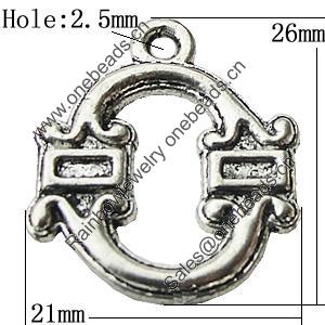 Pendant Zinc Alloy Jewelry Findings Lead-free, Letter 21x26mm Hole:2.5mm, Sold by Bag