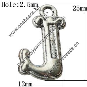 Pendant Zinc Alloy Jewelry Findings Lead-free, Letter 12x25mm Hole:2.5mm, Sold by Bag