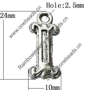 Pendant Zinc Alloy Jewelry Findings Lead-free, Letter 10x24mm Hole:2.5mm, Sold by Bag