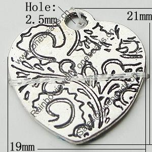 Pendant Zinc Alloy Jewelry Findings Lead-free, Heart 19x21mm Hole:2.5mm, Sold by Bag