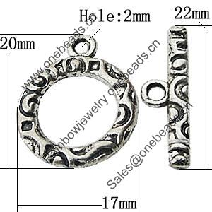 Clasps Zinc Alloy Jewelry Findings Lead-free, Loop:17x20mm Bar:3x22mm Hole:2mm, Sold by KG 
