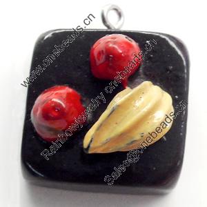 Resin Pendant, Square, 21mm, Hole:Approx 2mm, Sold by Bag