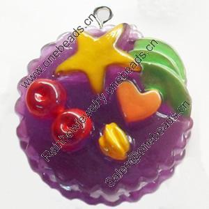 Resin Pendant, Flat Round, 28mm, Hole:Approx 2mm, Sold by Bag