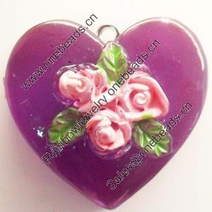 Resin Pendant, Heart, 29x27mm, Hole:Approx 2mm, Sold by Bag