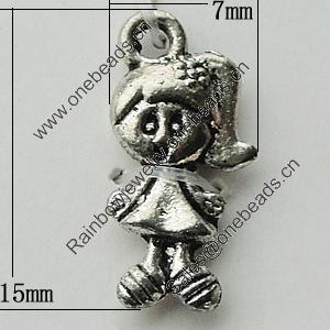 Pendant Zinc Alloy Jewelry Findings Lead-free, 7x15mm Hole:1.5mm, Sold by Bag