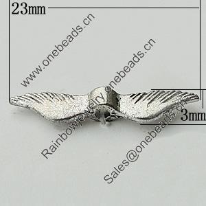 Bead Zinc Alloy Jewelry Findings Lead-free, Wings 23x3mm Hole:1.5mm, Sold by KG