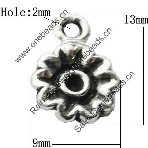 Pendant Zinc Alloy Jewelry Findings Lead-free, Flower 9x13mm Hole:2mm, Sold by Bag