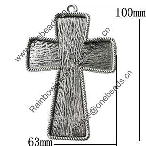 Pendant Zinc Alloy Jewelry Findings Lead-free, Cross O:63x100mm I:59x88mm, Hole:5mm, Sold by Bag