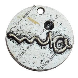 Pendant Zinc Alloy Jewelry Findings Lead-free, Flat Round, 16mm Hole:1mm, Sold by Bag