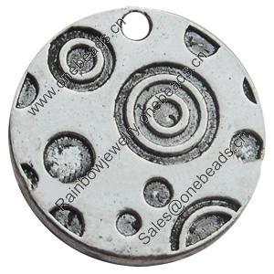 Pendant Zinc Alloy Jewelry Findings Lead-free, Flat Round, 18mm Hole:1.5mm, Sold by Bag