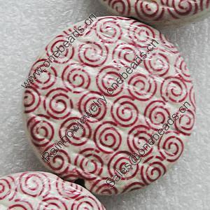 Printing Ceramics Beads, Flat Round 33mm Hole:3mm, Sold by Bag