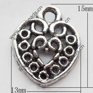 Pendant Zinc Alloy Jewelry Findings Lead-free, Heart, 13x15mm, Sold by Bag