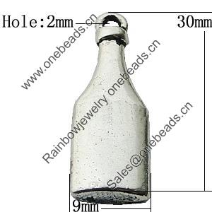 Pendant Zinc Alloy Jewelry Findings Lead-free, Bottle 9x30mm Hole:2mm, Sold by Bag