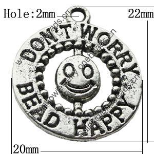 Pendant Zinc Alloy Jewelry Findings Lead-free, 20x22mm Hole:2mm, Sold by Bag
