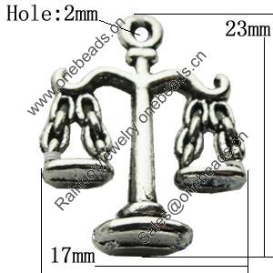 Pendant Zinc Alloy Jewelry Findings Lead-free, 17x23mm Hole:2mm, Sold by Bag