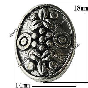 Bead Zinc Alloy Jewelry Findings Lead-free, Flat Oval 18x14mm Hole:1mm, Sold by Bag