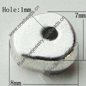 Bead Zinc Alloy Jewelry Findings Lead-free, Nugget 8x7mm Hole:1mm, Sold by Bag