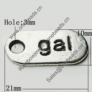 Pendant Zinc Alloy Jewelry Findings Lead-free, 10x21mm Hole:3mm, Sold by Bag