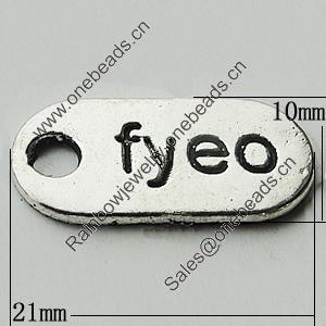 Pendant Zinc Alloy Jewelry Findings Lead-free, 10x21mm Hole:3mm, Sold by Bag