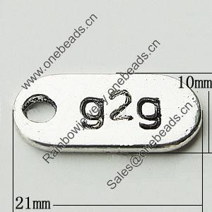 Pendant Zinc Alloy Jewelry Findings Lead-free, 10x21mm Hole:3mm, Sold by Bag