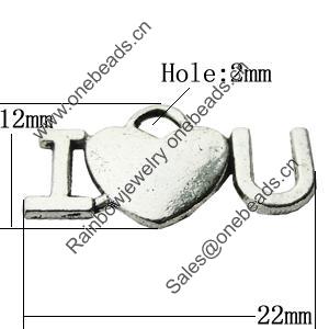Pendant Zinc Alloy Jewelry Findings Lead-free, 22x12mm Hole:2mm, Sold by Bag