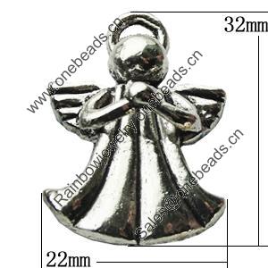 Pendant Zinc Alloy Jewelry Findings Lead-free, Angel 22x32mm Hole:2mm, Sold by Bag