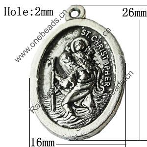 Pendant Zinc Alloy Jewelry Findings Lead-free, Flat Oval 16x26mm Hole:2mm, Sold by Bag