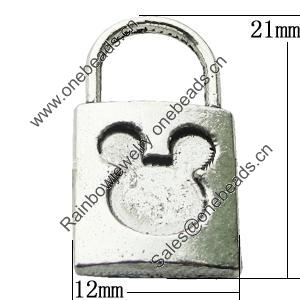 Pendant Zinc Alloy Jewelry Findings Lead-free, Lock 12x21mm Hole:8mm, Sold by Bag