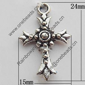 Pendant Zinc Alloy Jewelry Findings Lead-free, Cross 15x24mm, Sold by Bag