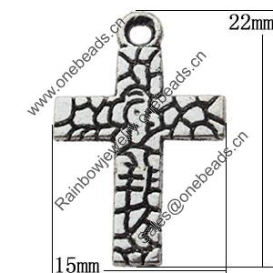 Pendant Zinc Alloy Jewelry Findings Lead-free, Cross 15x22mm, Sold by Bag
