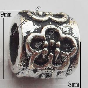 European Style Beads  Zinc Alloy Jewelry Findings Lead-free, 8x9mm Hole:5.5mm, Sold by Bag