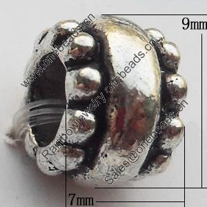 European Style Beads  Zinc Alloy Jewelry Findings Lead-free, 7x9mm Hole:5mm, Sold by Bag