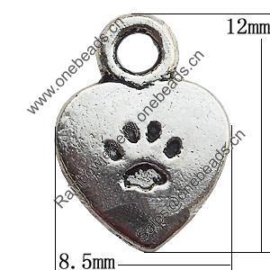 Pendant Zinc Alloy Jewelry Findings Lead-free, Heart 8.5x12mm, Sold by Bag