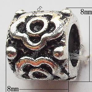 European Style Beads  Zinc Alloy Jewelry Findings Lead-free, Column 8x8mm Hole:5mm, Sold by Bag