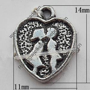 Pendant Zinc Alloy Jewelry Findings Lead-free, Heart 11x14mm, Sold by Bag